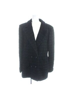Chanel Tweed Jacket Double Breasted CC Logo Button Black 38